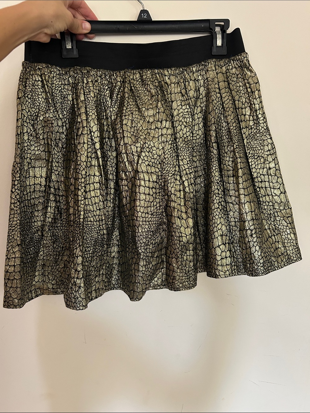 Metallic Croc-Print Mini Skirt with Black Elastic Waistband